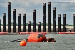 Der Saugbagger Josef Möbius an der JadeWeserPort-Baustelle in Wilhelmshaven