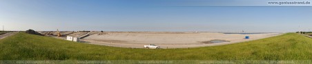 180°-Panoramabild von der Hafenbaustelle JadeWeserPort - Den Blick seewärts vom Neuen Voslapper Seedeich gerichtet