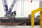 Hooksiel: Arbeiten an der Nearshore-Windkraftanlage Bard VM