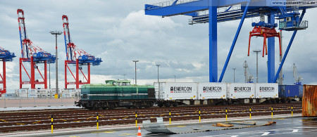 Container Terminal Wilhelmshaven: Erster Enercon-Containerzug am JadeWeserPort (KV-Anlage)