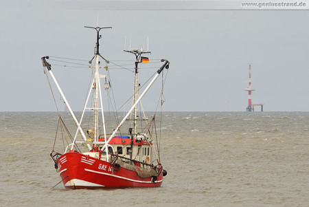 Krabbenkutter Wangerland (GRE-14) liegt bei Hooksiel vor Anker