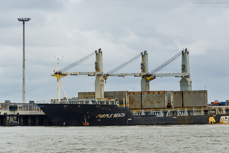 Jade-Weser-Port: Geöffnete Lukendeckel des Havaristen PURPLE BEACH