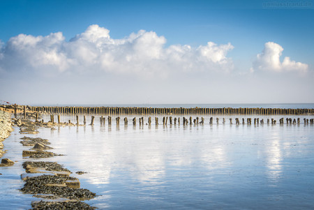 Wilhelmshaven: Die Buhnen im Banter Watt bei Ebbe fotografiert